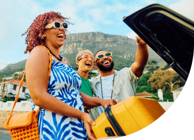 Woman and her family arriving at their destination while on vacation.