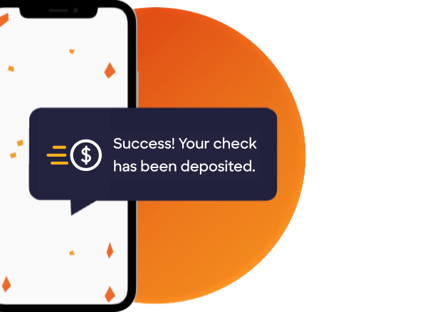 Mobile phone with message about your check successfully being deposited.