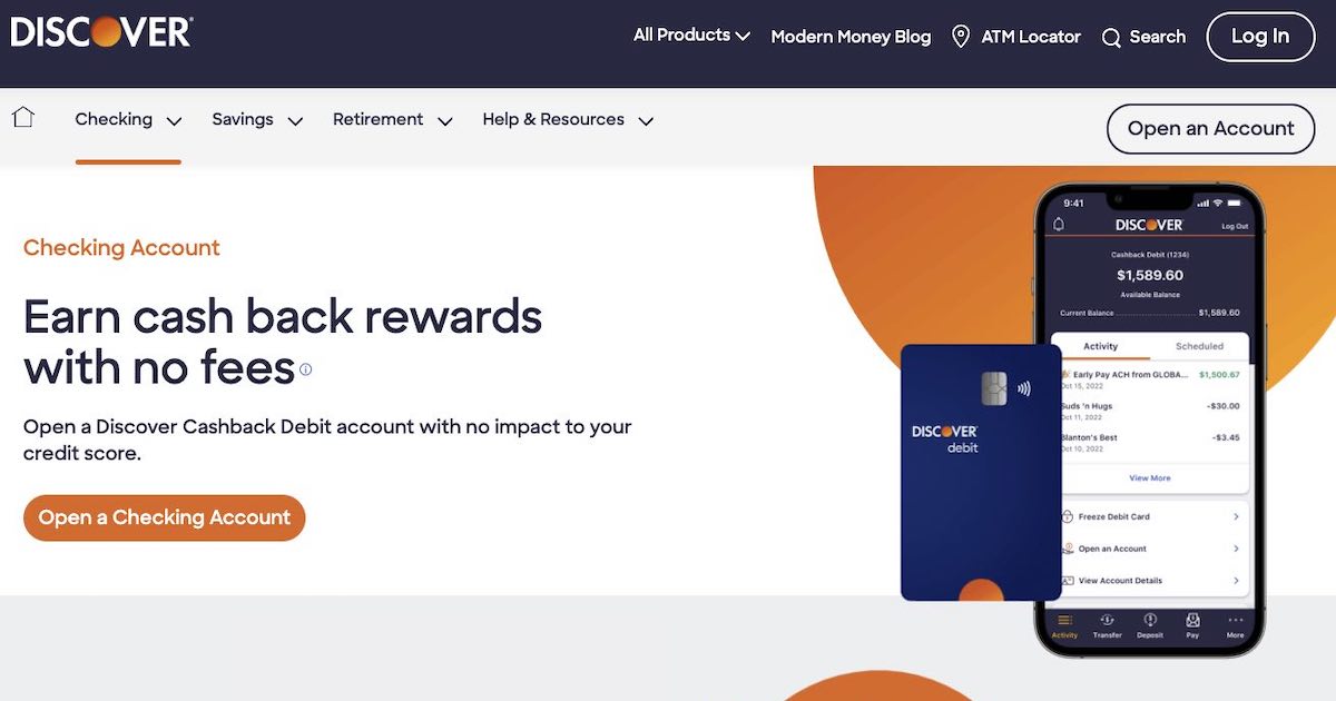 Checking Account No Fees with Cashback Debit Discover