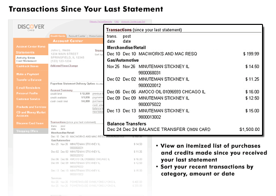 Discover Card Look Inside Transactions Since Your Last Statement